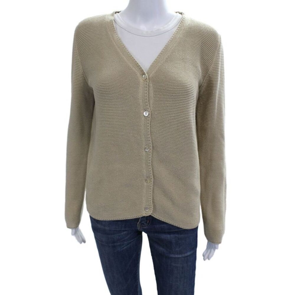 Sugar Unisex Cardigan Sweater Beige V Neck Button Cotton Long Sleeve Size 2